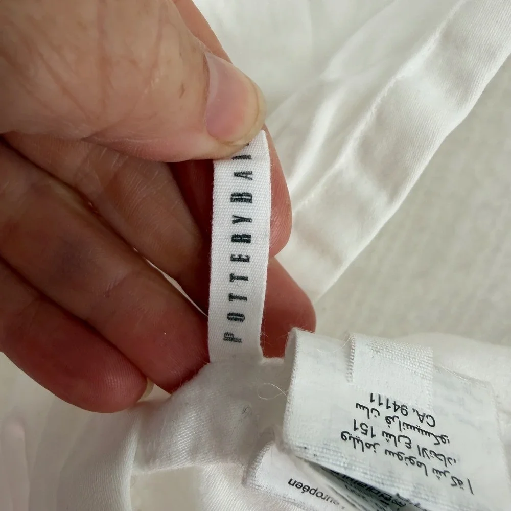 Pottery Barn White Cloud Linen Textured Euro Sham Cotton Puckered Weave Bedding